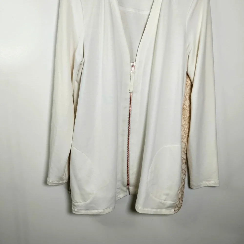 LOGO Lounge Ivory Full Zip Cardigan Jacket Lace Back Women 2X Cottage Core Lagun - Picture 5 of 15